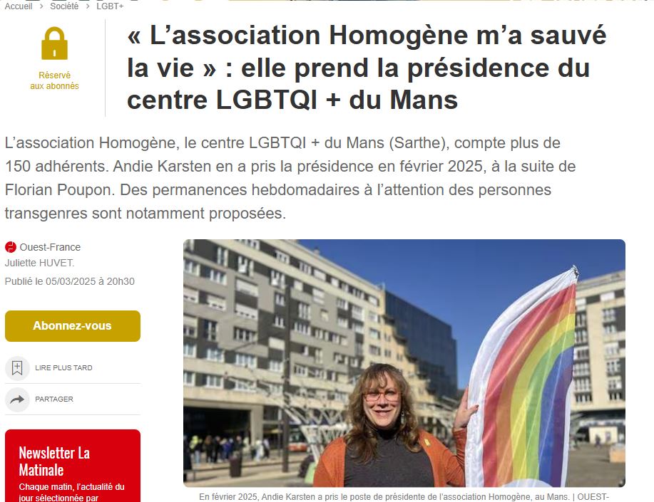 ‘association Homogène m’a sauvé la vie » : elle prend la présidence du centre LGBTQI + du Mans